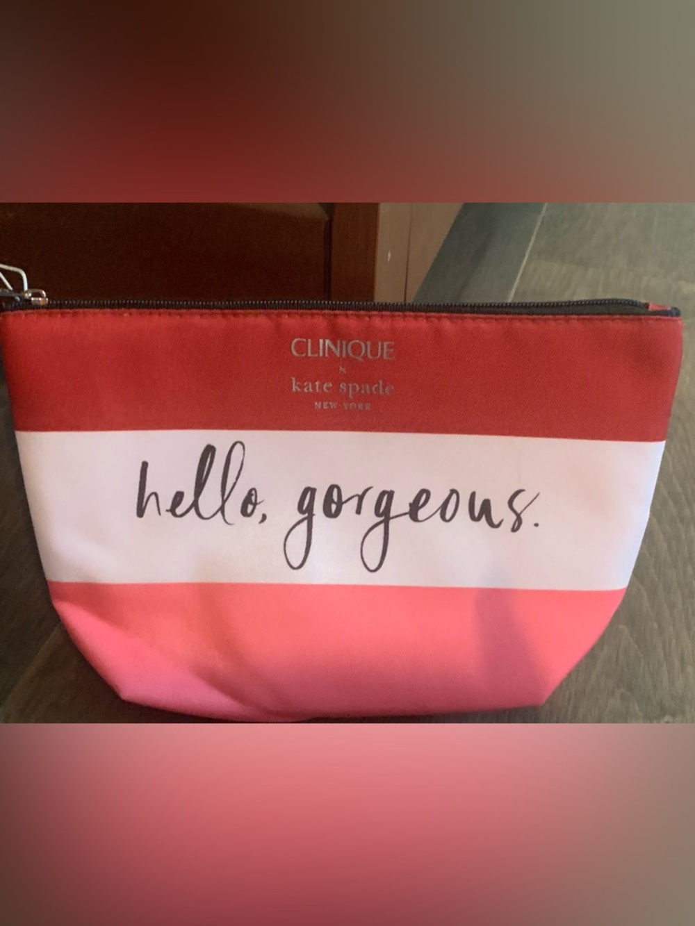 Clinique x Kate Spade Pink Stripe 'Hello, Gorgeous' Cosmetic Pouch
